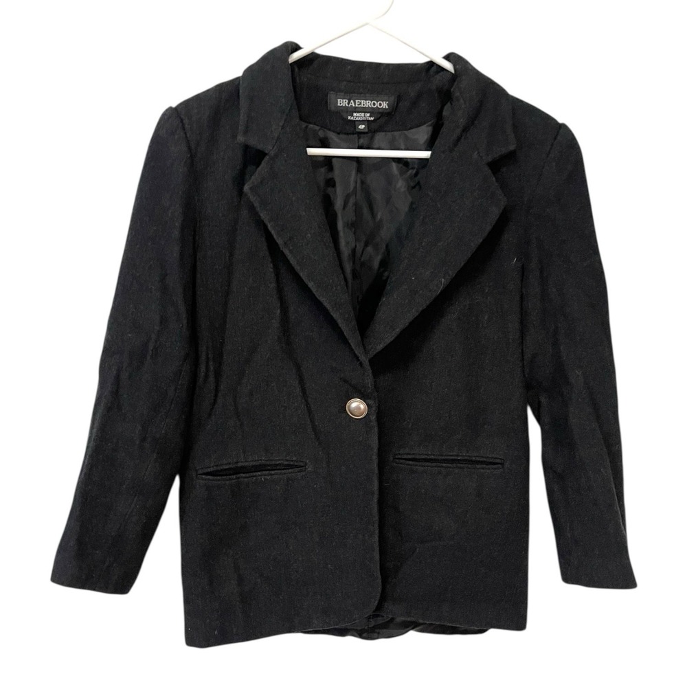 Braebrook 4P Black Wool‎ Blazer Single Button Professional Dark Academia Preppy